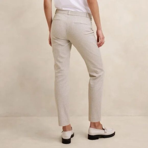 Banana Republic Houndstooth Sloan Stretch Pants Tan Brown & Cream Sz 16 - Picture 7 of 10